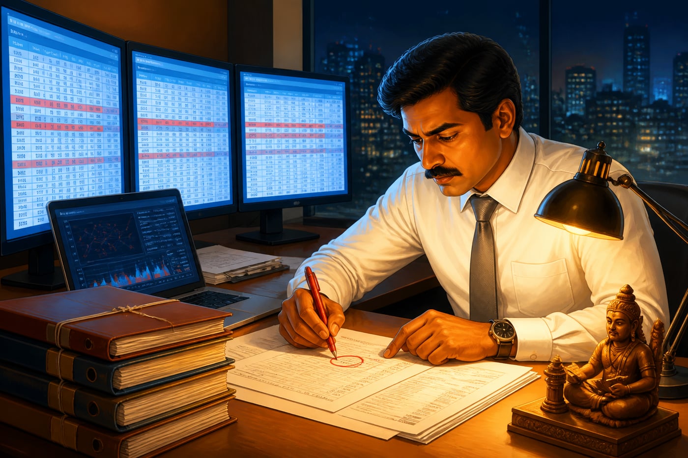 Modern forensic accountant detecting fraud across financial records