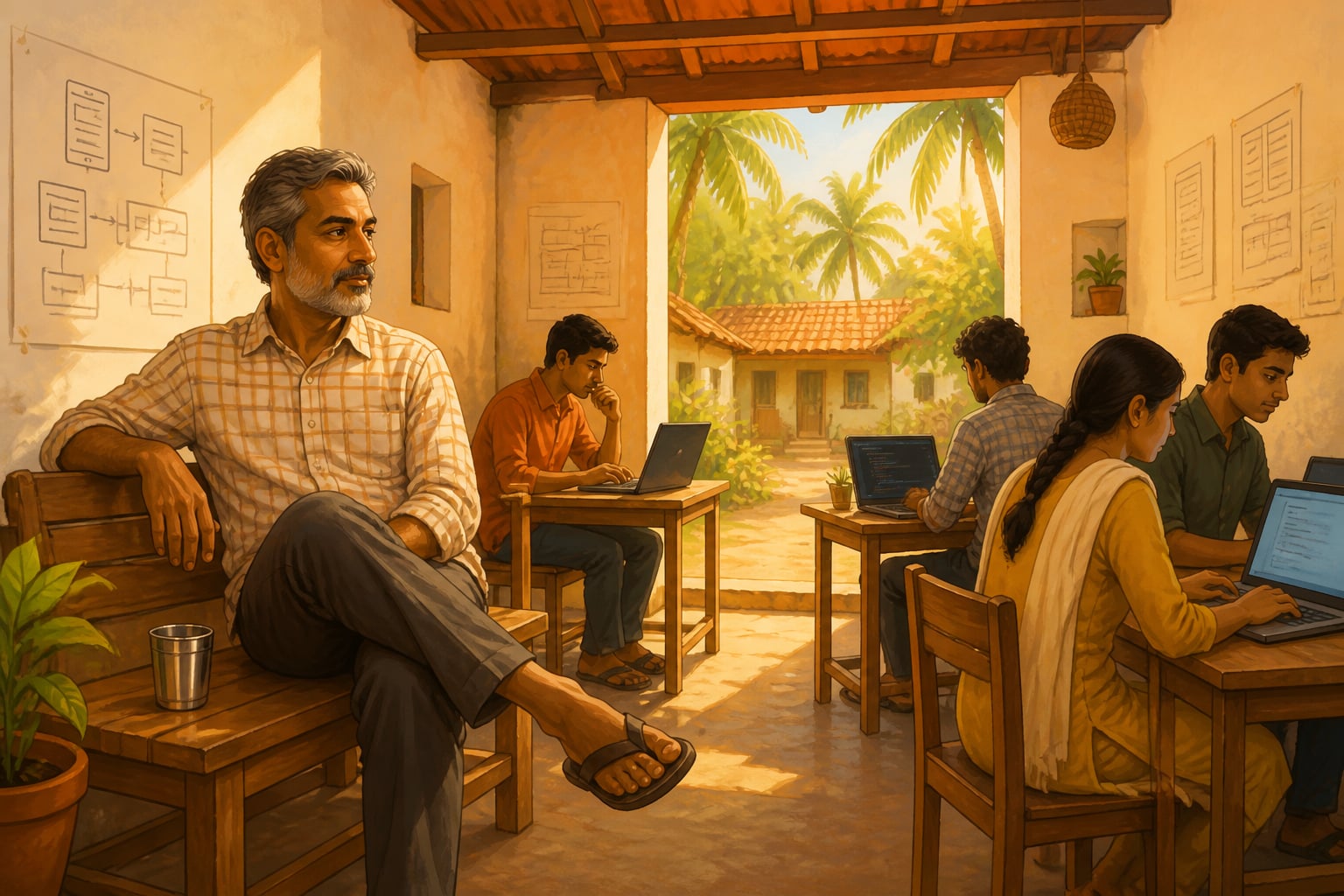 Sridhar Vembu at a rural Tamil Nadu software office