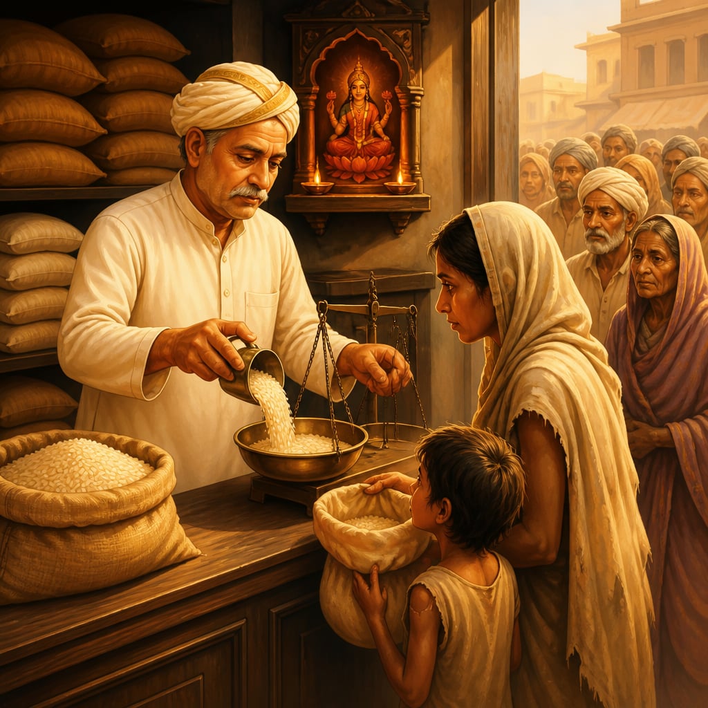 Marwari merchant holding fair price during 1943 famine