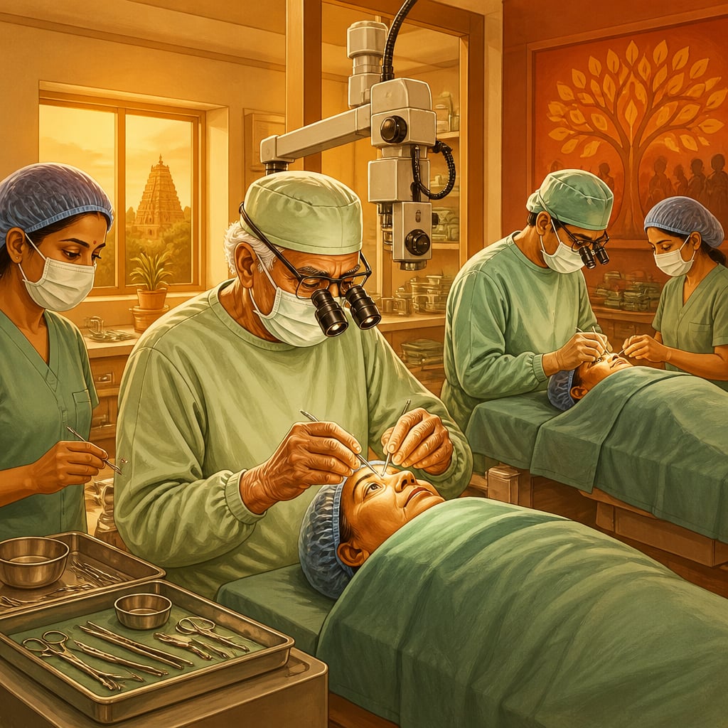Doctor V performing cataract surgery at Aravind