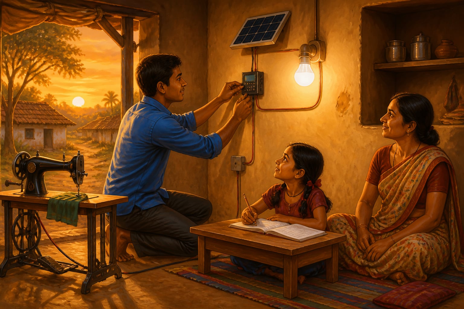 SELCO technician installing solar in rural home