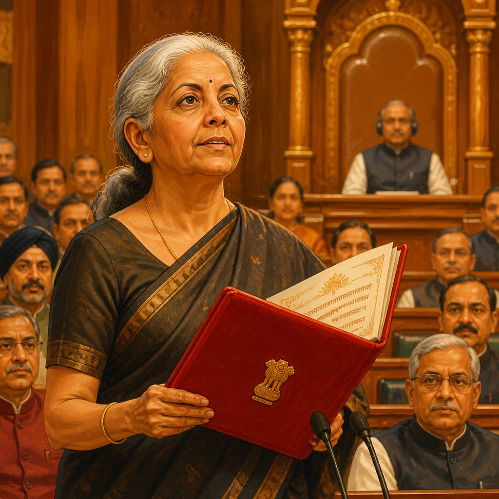 Indian finance minister delivering Union Budget speech