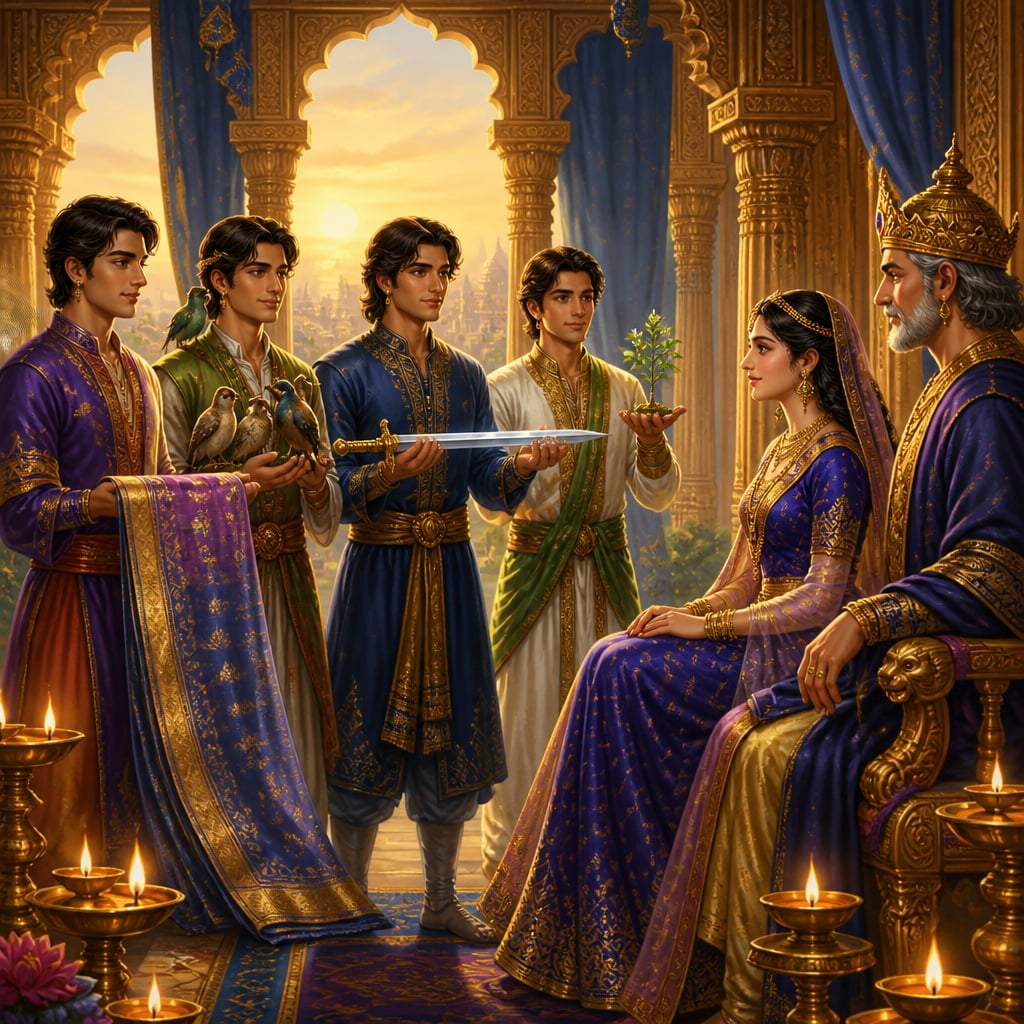 Four suitors present their arts to Anangarati