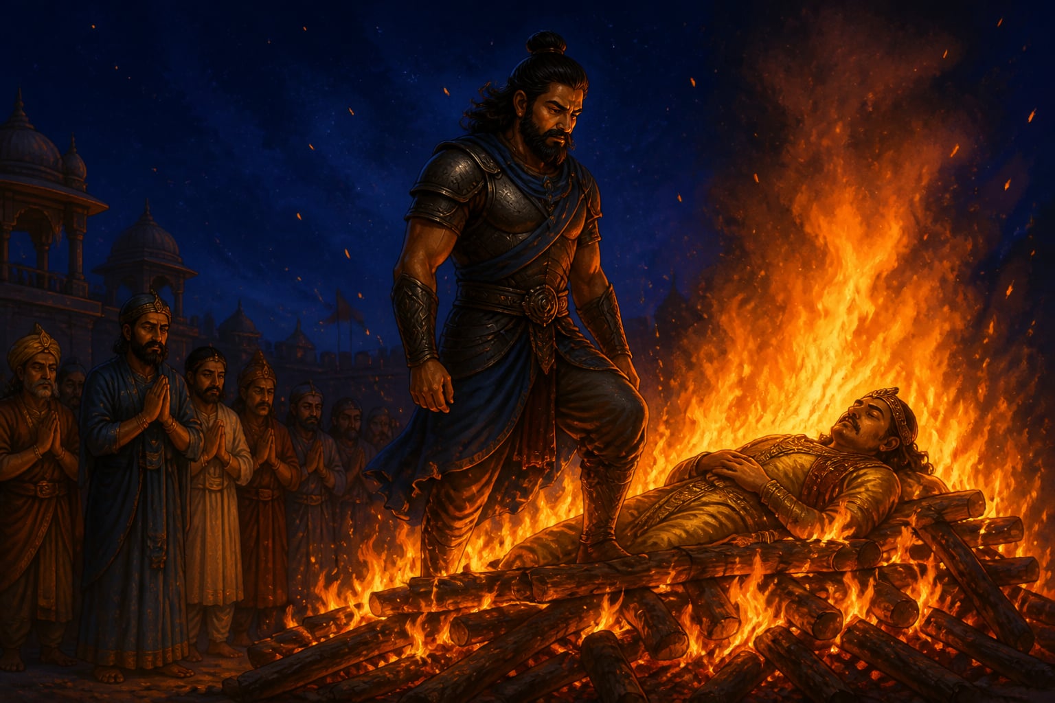 Baladhara entering the funeral fire