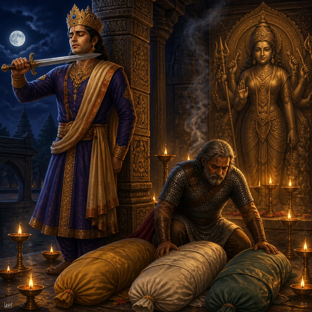 King Sudraka raises the sword against himself
