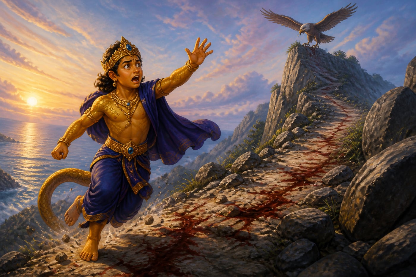 Shankhachuda races up the mountain to Garuda