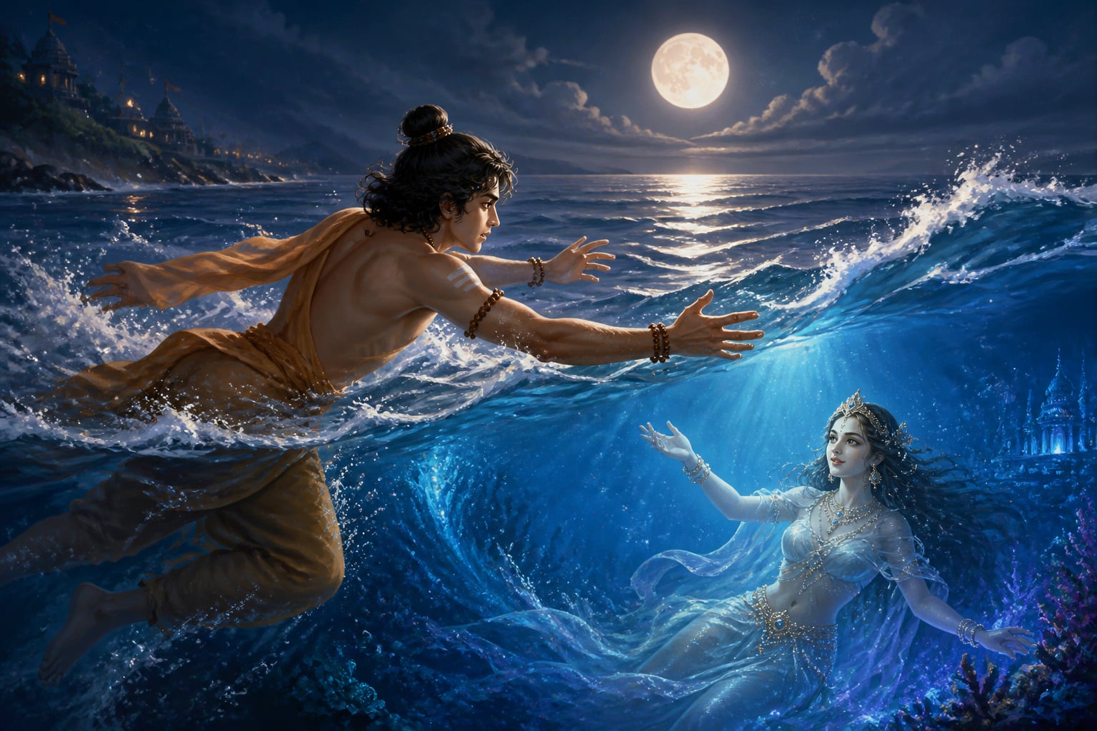 King Yashahketu plunges into the moonlit sea