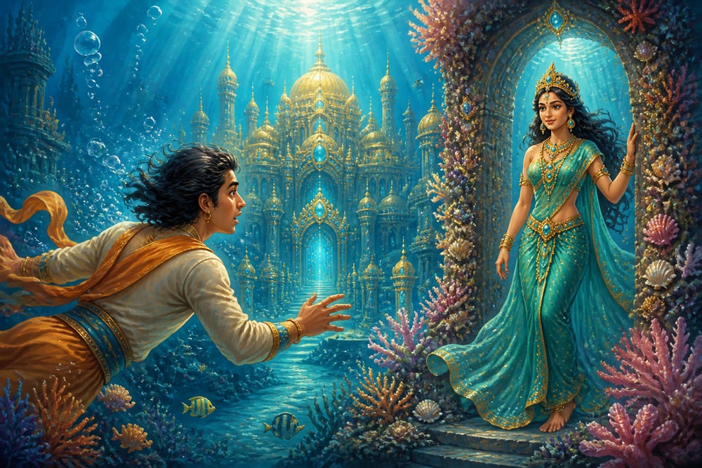 The golden underwater city and the Asura maiden Kalanemi's daughter