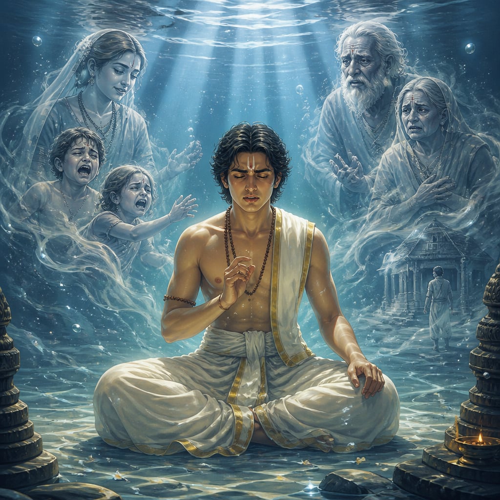 Candrasvamin submerged in meditation amid illusory visions