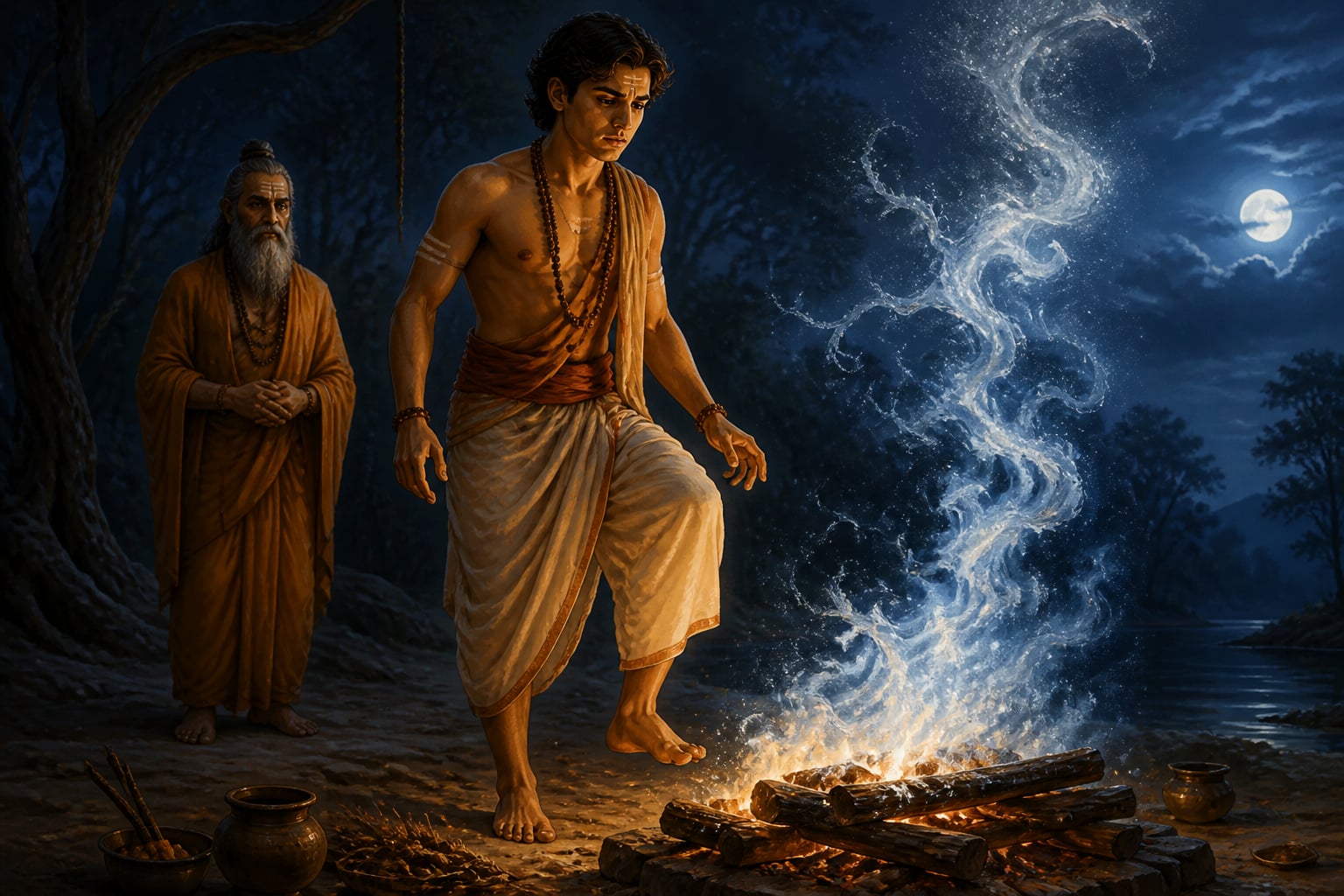 Candrasvamin hesitating as the trial fire turns cold