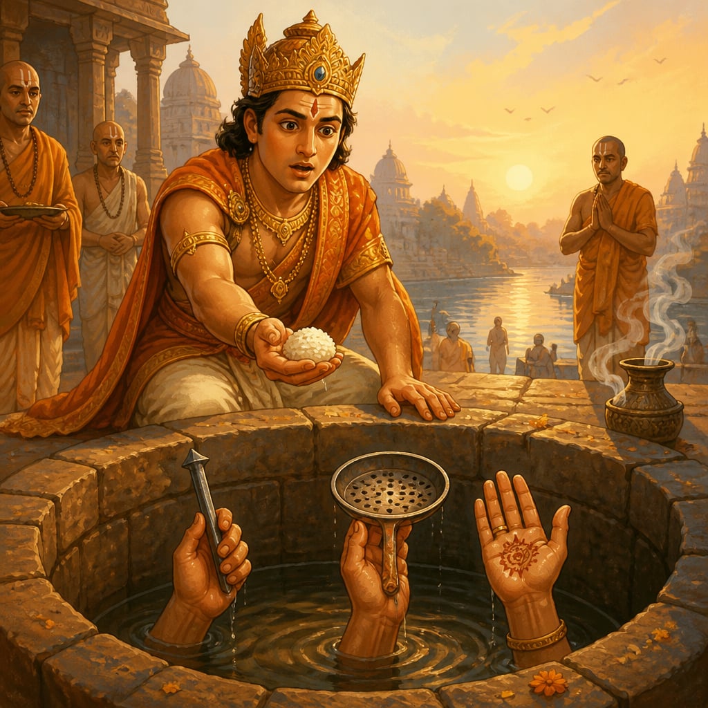 Three hands rising from the sacred well at Gaya