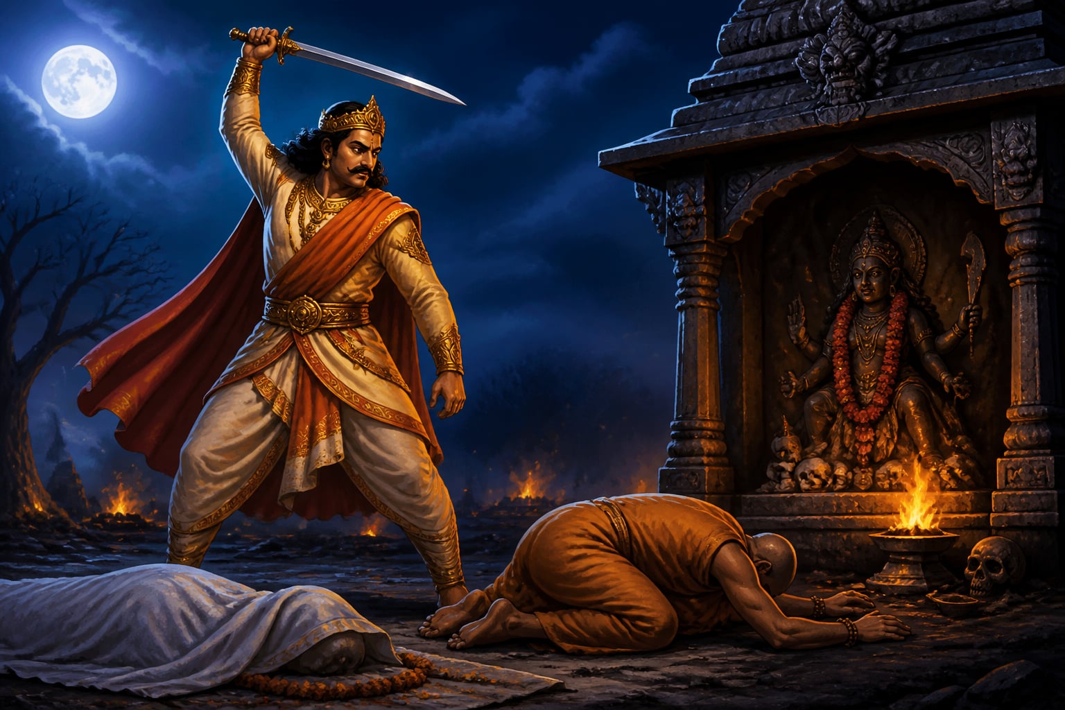 King Vikramaditya turning the tables on the treacherous mendicant