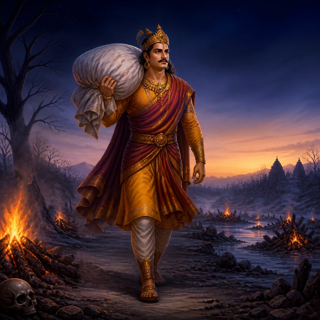 King Vikramaditya walking in silence on his twenty-fifth climb