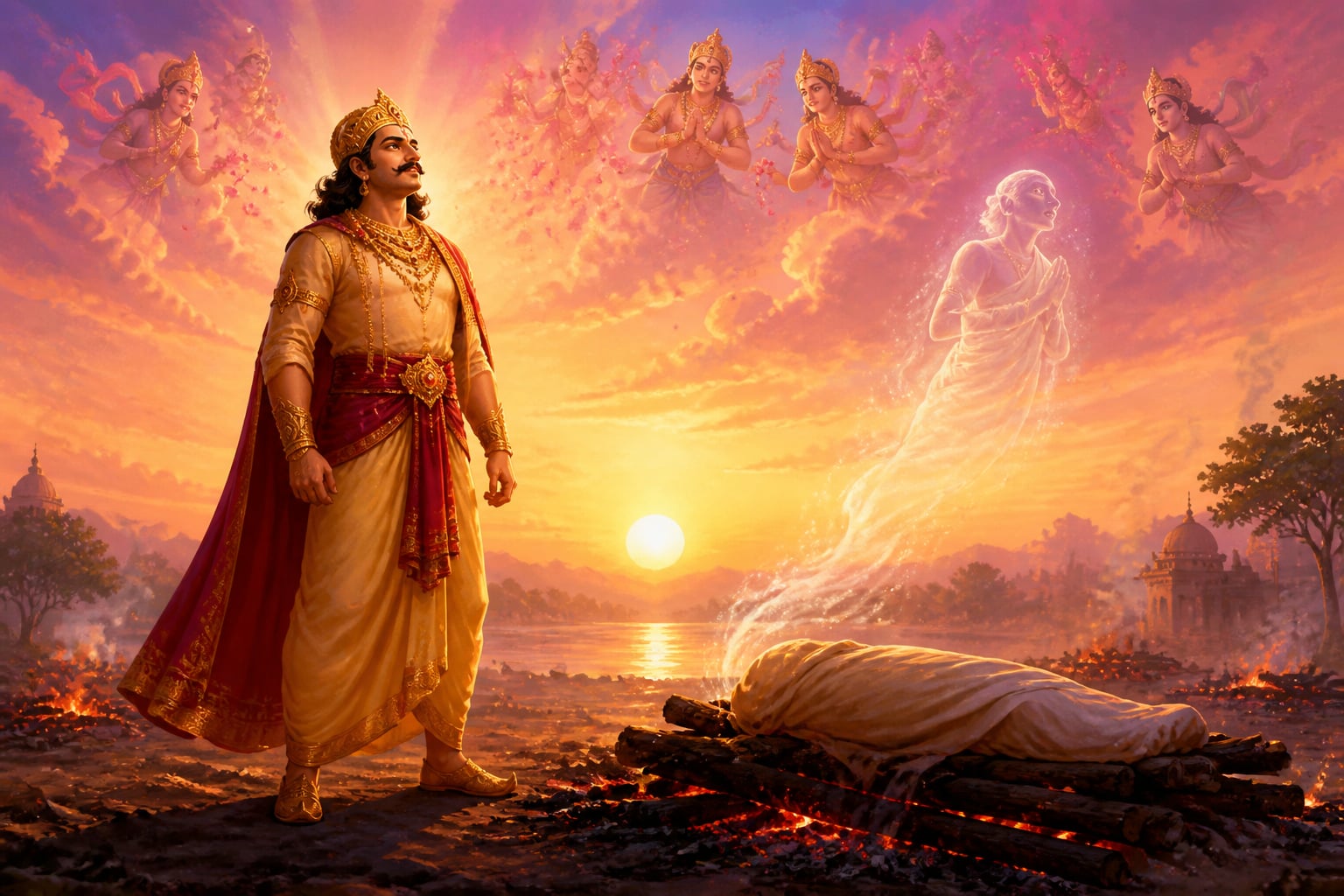 King Vikramaditya crowned at dawn among the sky-faring Vidyadharas