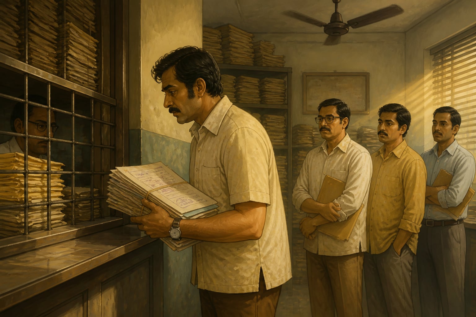 Entrepreneur waiting at a License Raj clerk's window