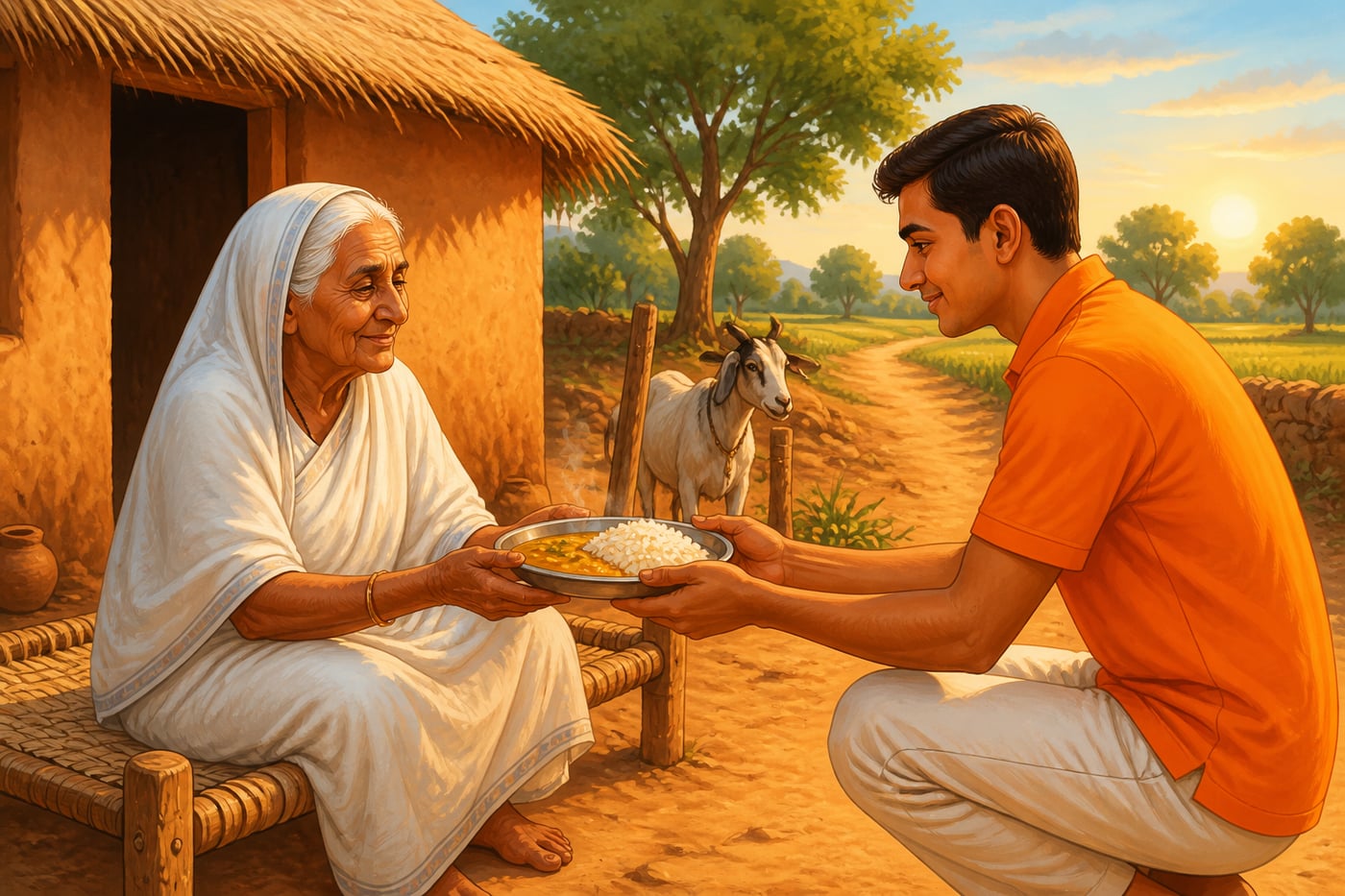 Elderly widow receiving Antyodaya welfare in a village