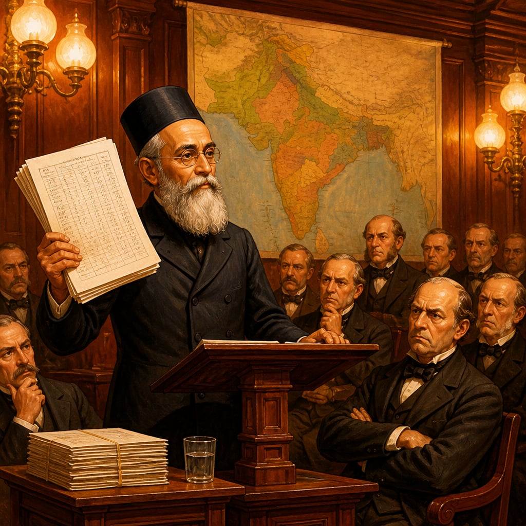 Dadabhai Naoroji at the East India Association lectern in 1867
