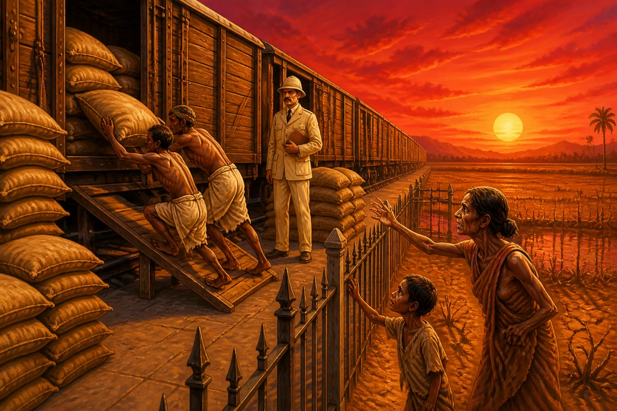 A Madras goods train exporting wheat during the 1876 famine