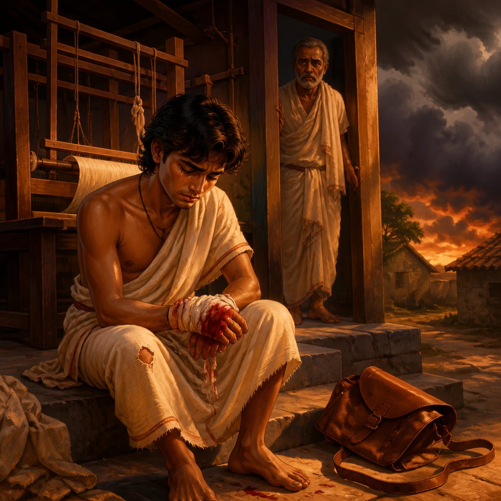 A Dacca weaver after his thumbs were severed, 1772