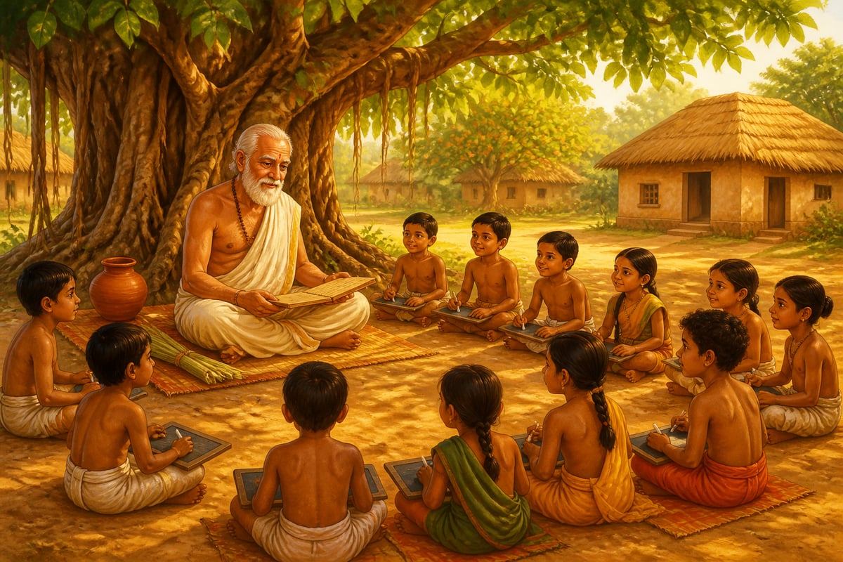 A traditional village pathshala under a banyan tree in 1820