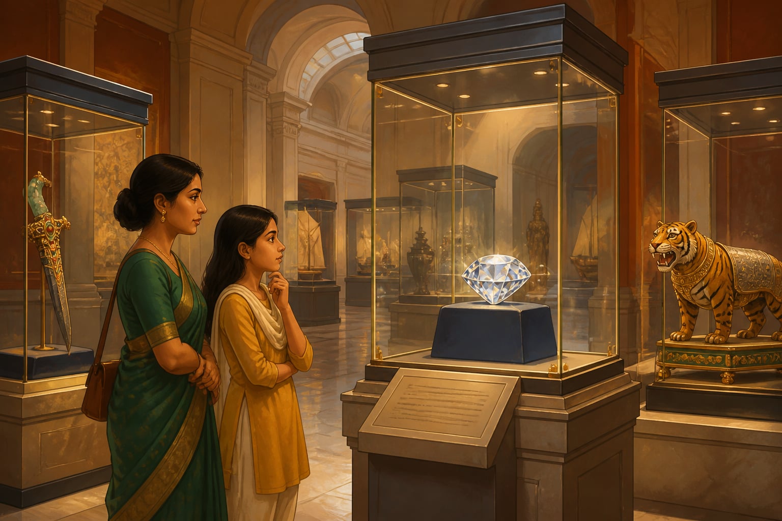 The British Museum gallery displaying the Kohinoor and Indian artifacts