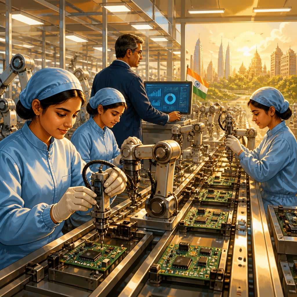 An Indian PLI-scheme electronics assembly factory in 2025