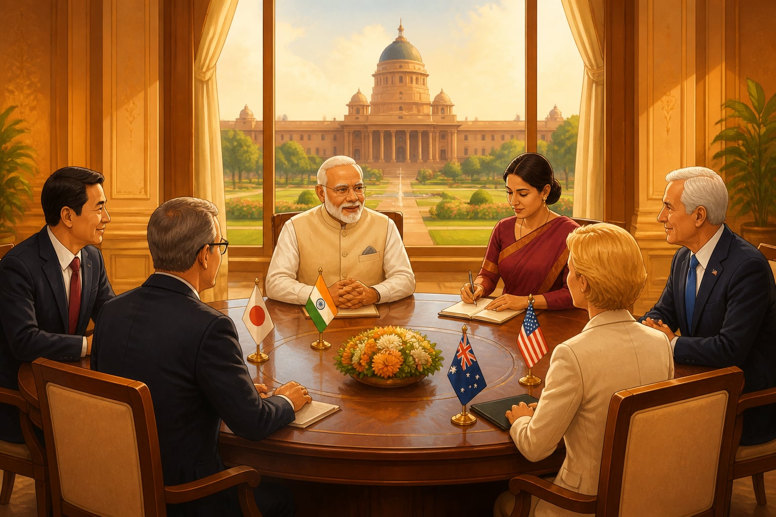 An Indian-hosted multilateral summit table in New Delhi, 2025