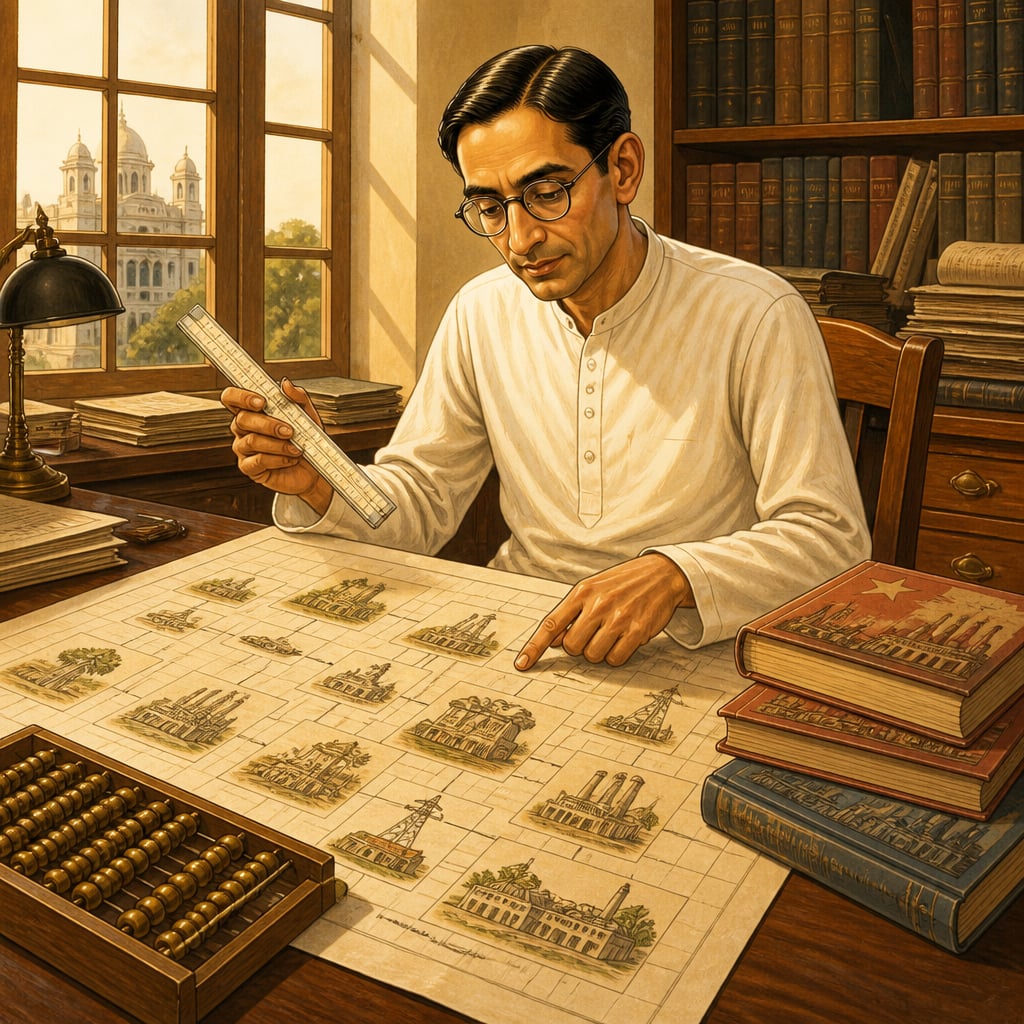 Mahalanobis at his Indian Statistical Institute planning desk in 1954