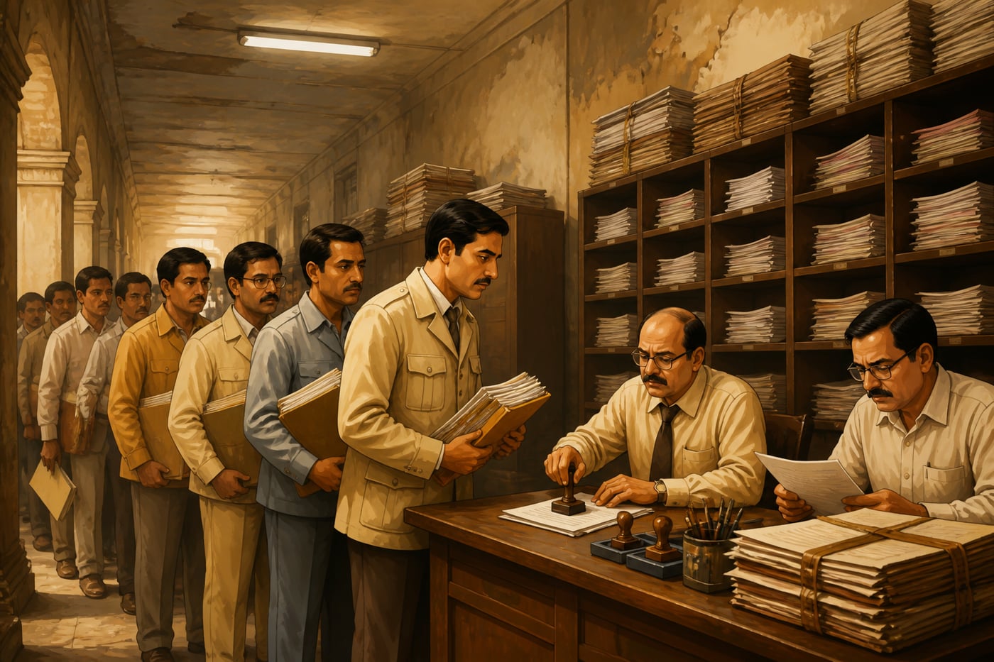 1975 North Block corridor crowded with entrepreneurs and clerks