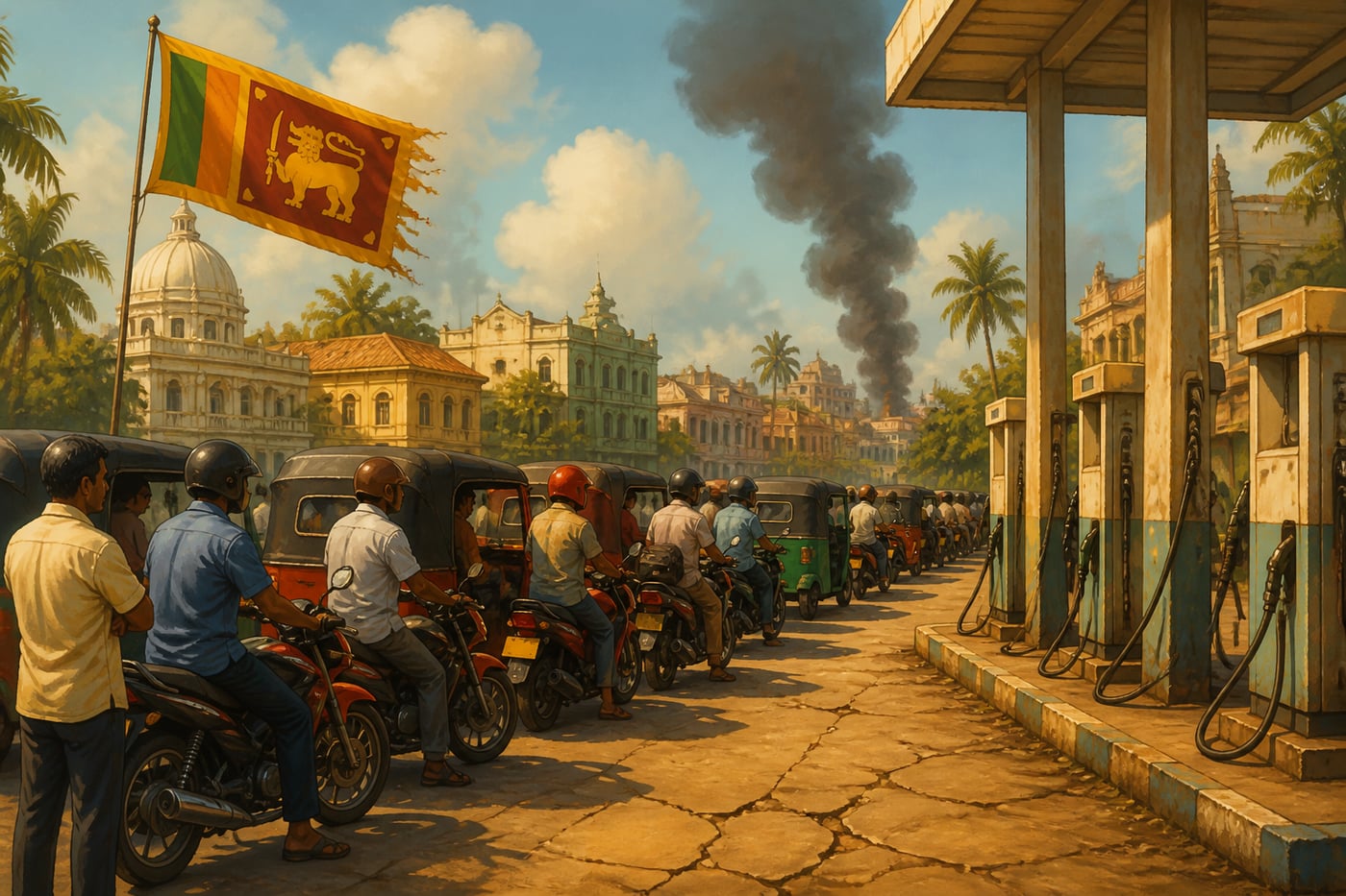 Empty fuel queue on a Colombo street April 2022