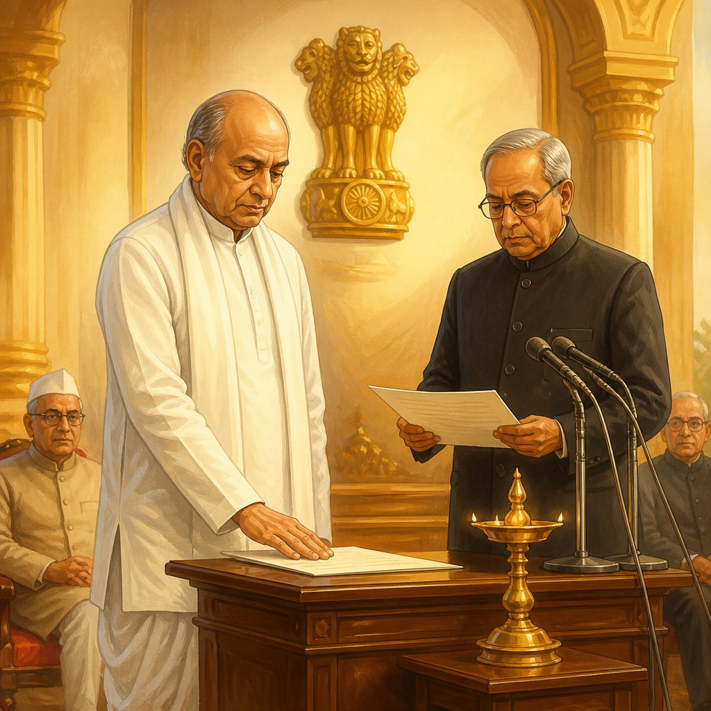 Narasimha Rao taking the oath of office June 1991