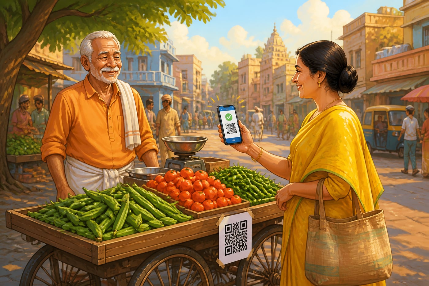 UPI payment at an Indian vegetable cart