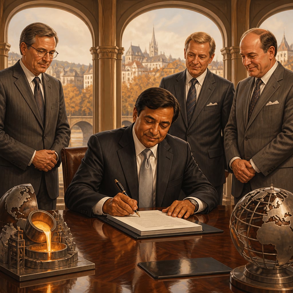 Lakshmi Mittal signing the Arcelor acquisition papers 2006