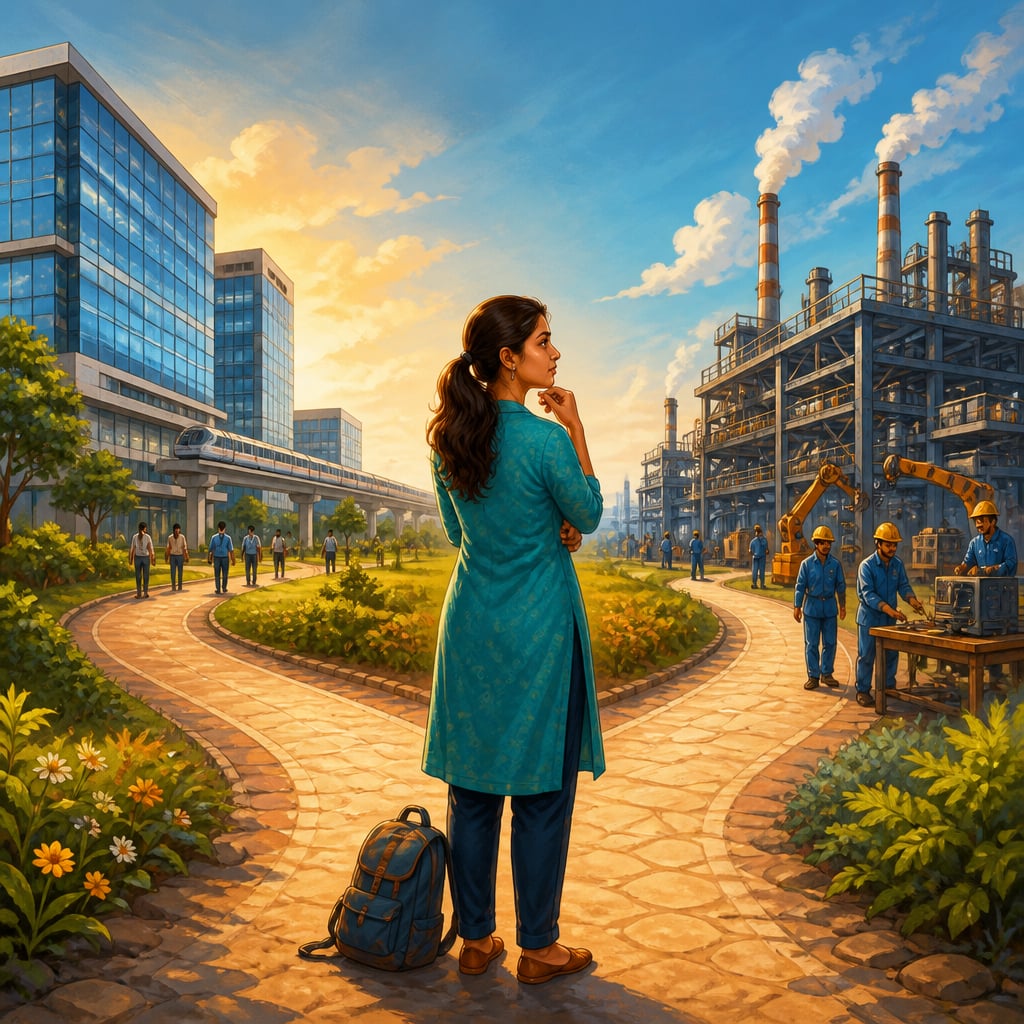 Young Indian professional at a career crossroads