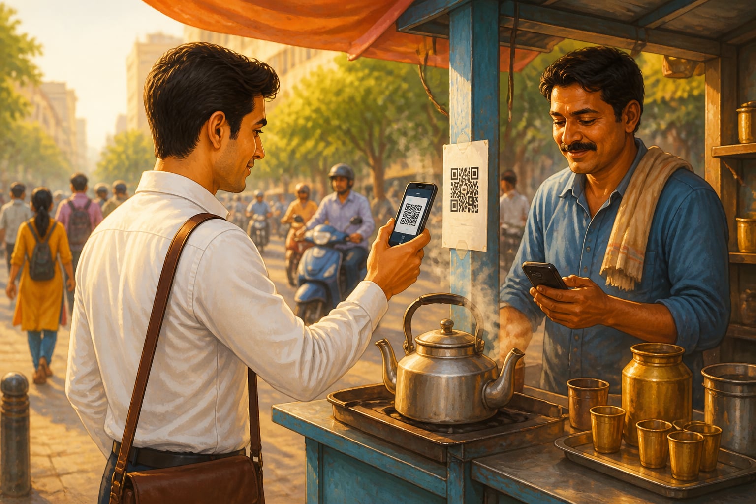 Bengaluru chai vendor accepting a UPI payment
