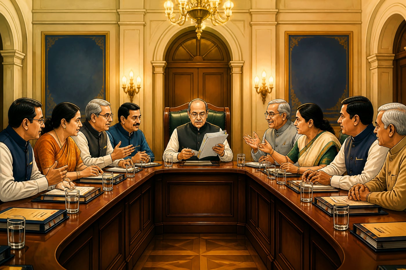 Arun Jaitley chairing the GST Council in 2017
