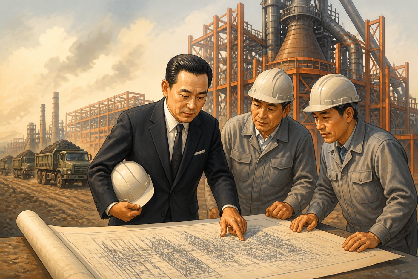 Park Chung-hee touring Pohang Iron and Steel works