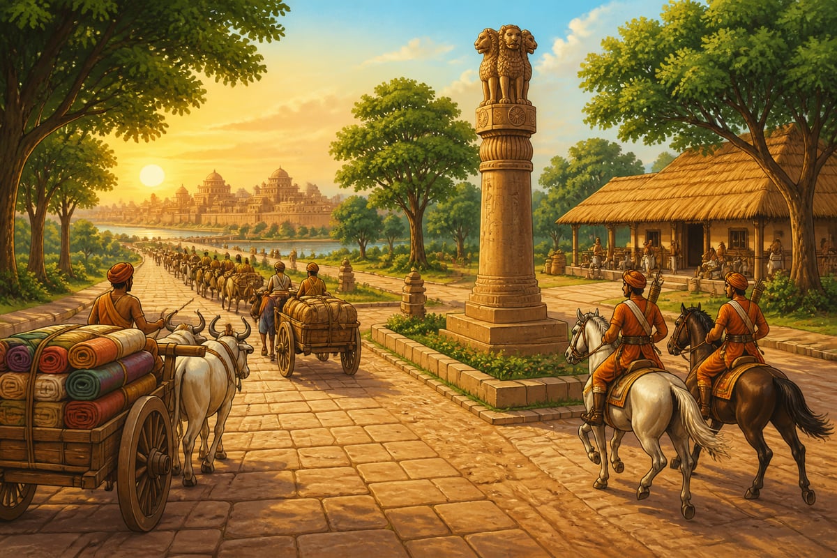 Mauryan royal highway near Pataliputra at dawn