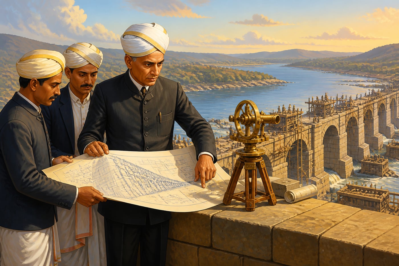 M Visvesvaraya inspecting the Krishnaraja Sagara Dam