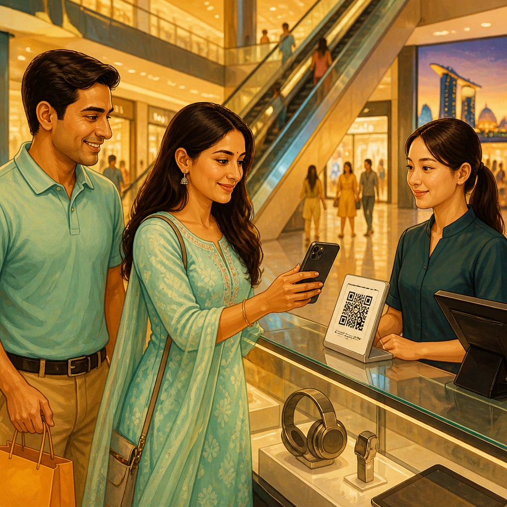 Indian tourist paying with UPI in a Singapore mall