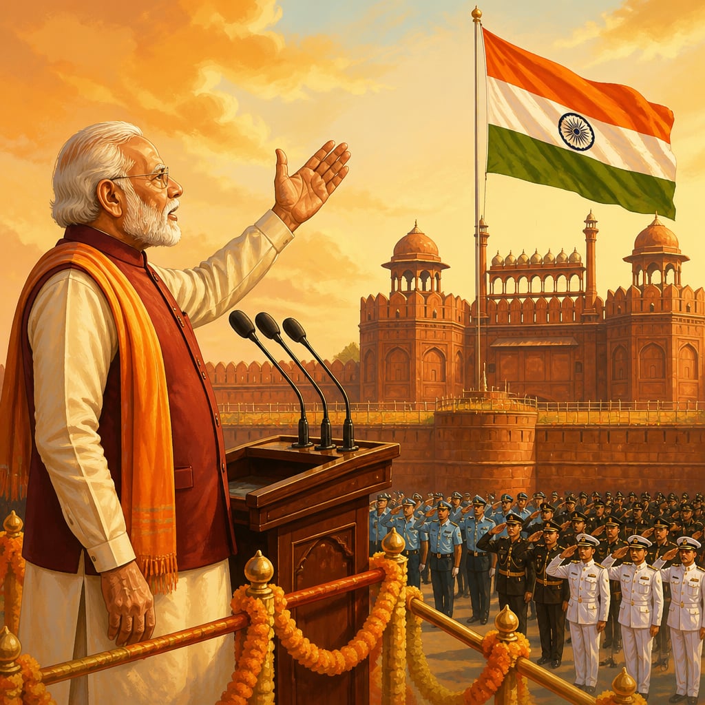 PM Modi addressing the nation from the Red Fort and declaring the Amrit Kaal