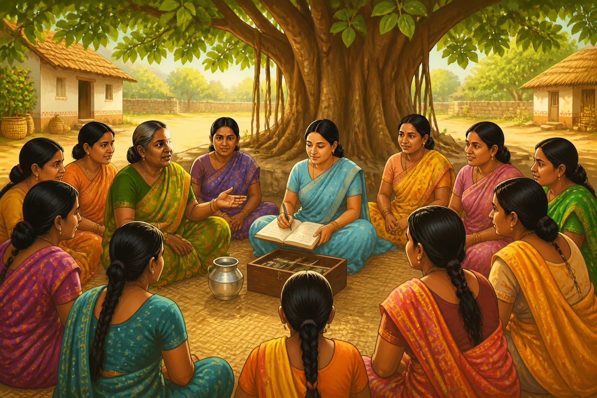 Rural Indian women in a Self-Help Group saving circle