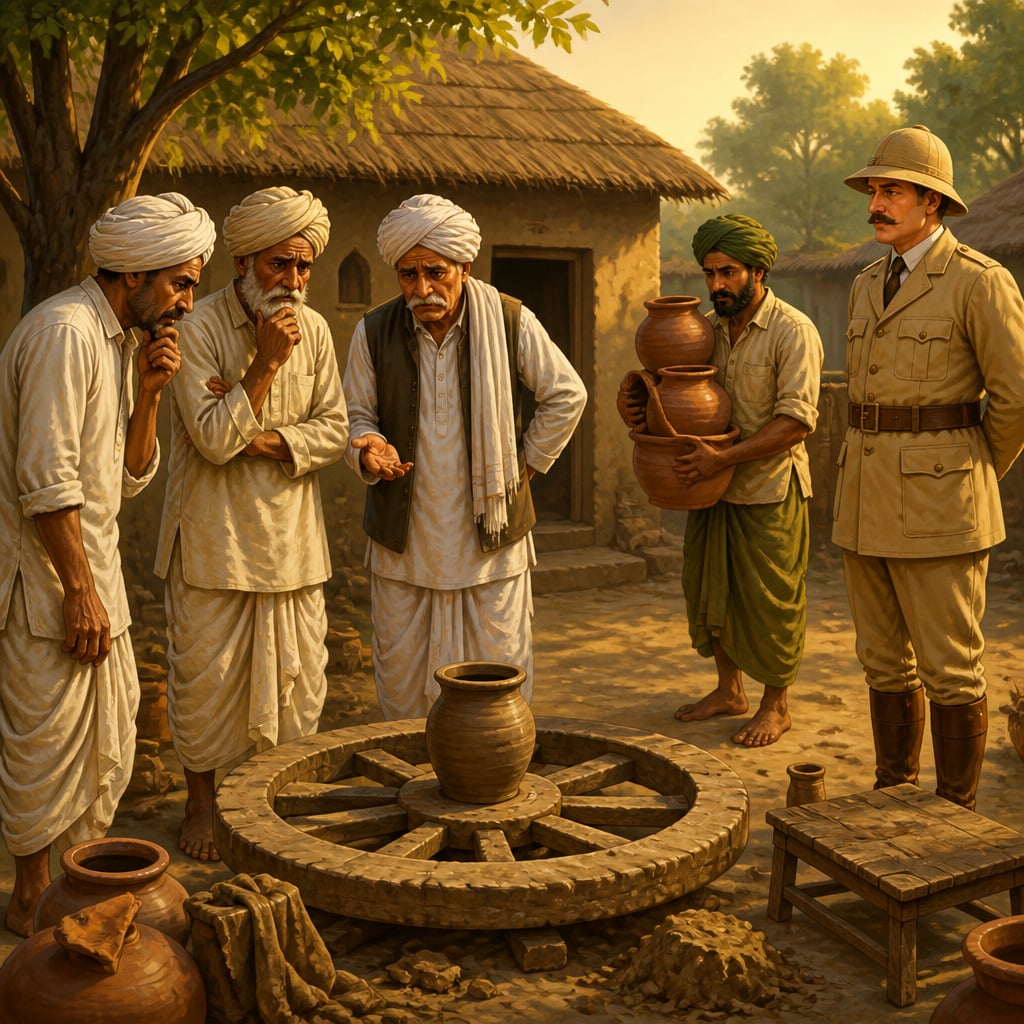 1905 Punjab village courtyard with the potter's abandoned wheel