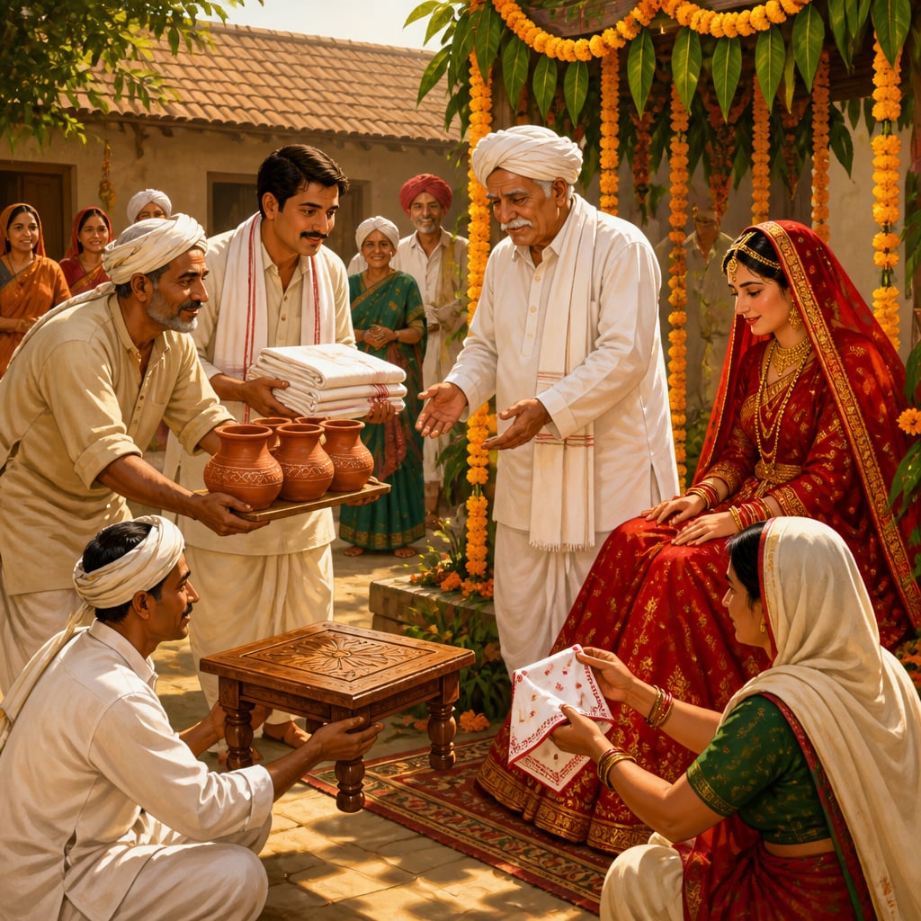 Service families bringing wedding gifts at a 1955 Rampur ceremony