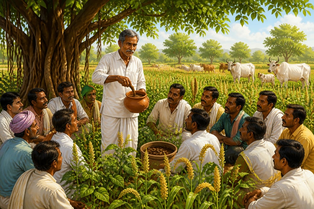 Subhash Palekar teaching ZBNF in a mixed-crop field
