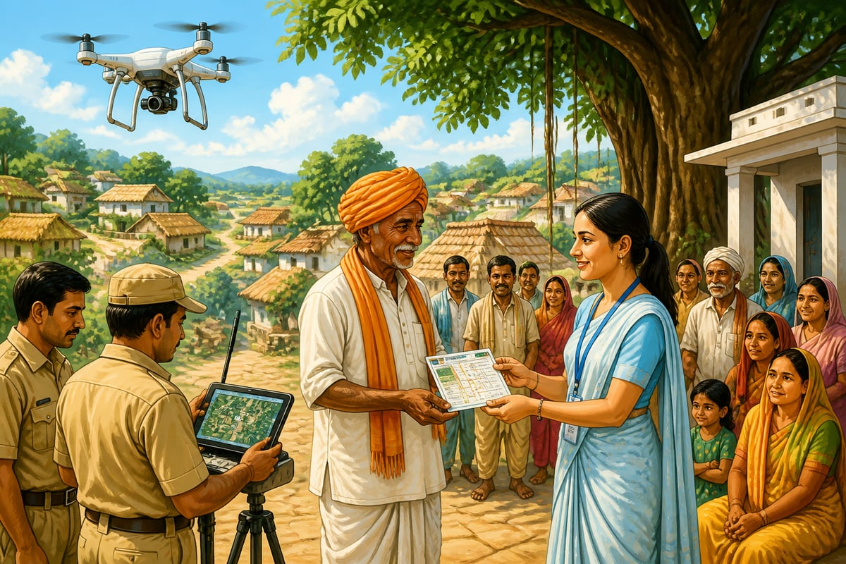 SVAMITVA drone surveying a Madhya Pradesh village