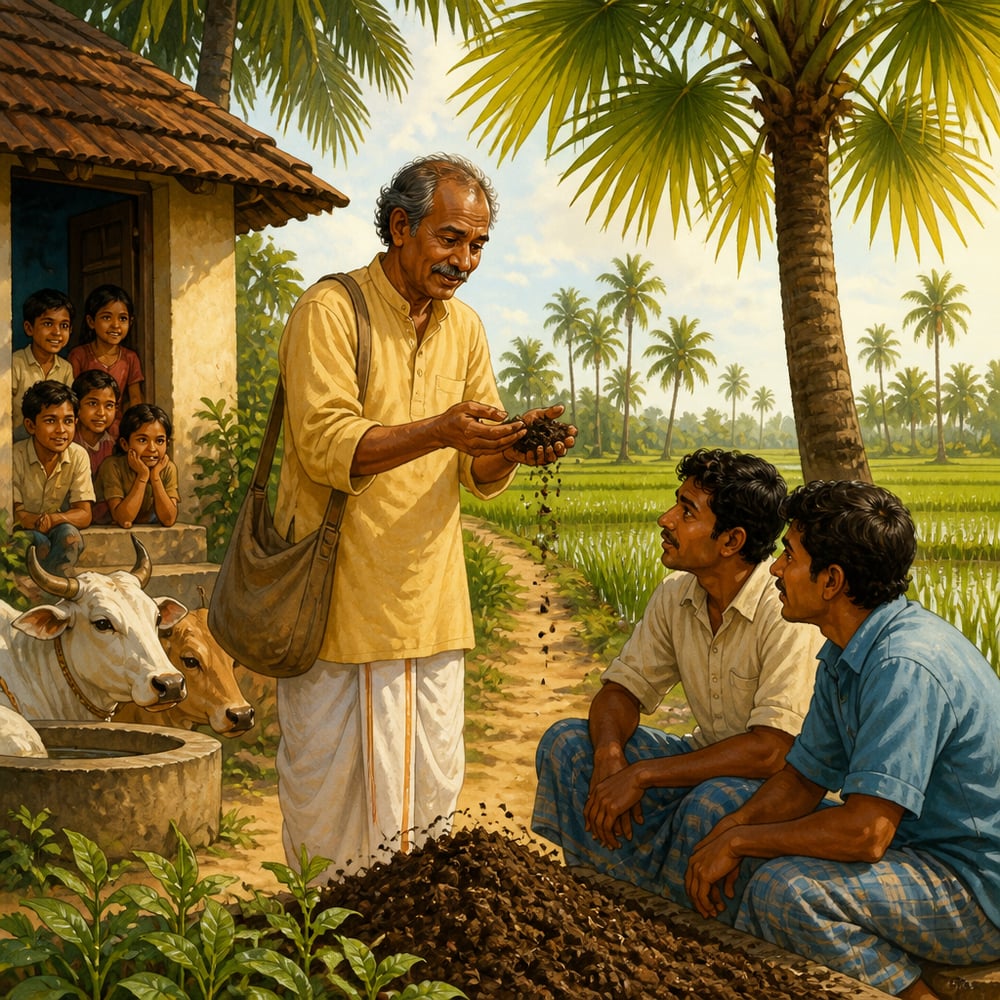 G. Nammalvar teaching farmers in Tamil Nadu in 1973