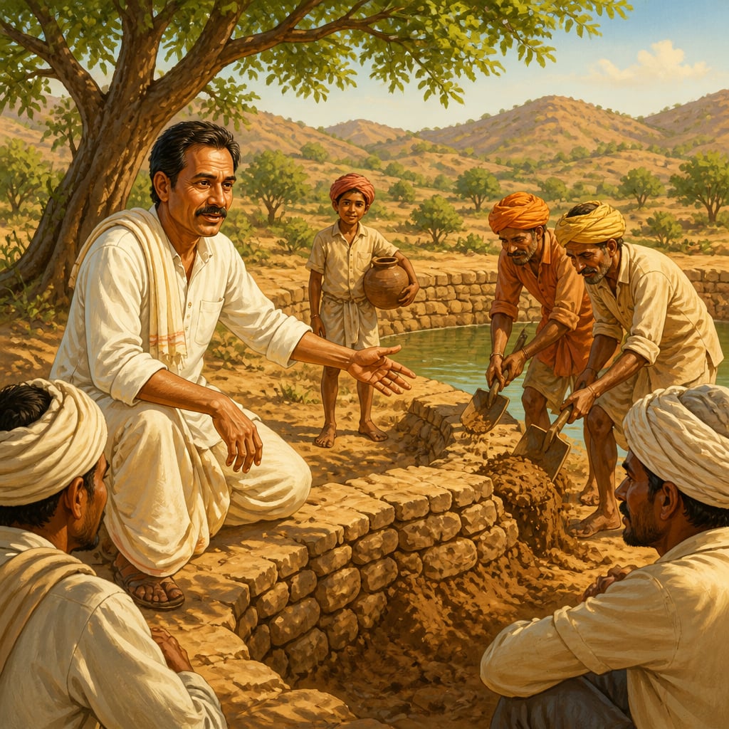 Rajendra Singh rebuilding a johad with Alwar villagers