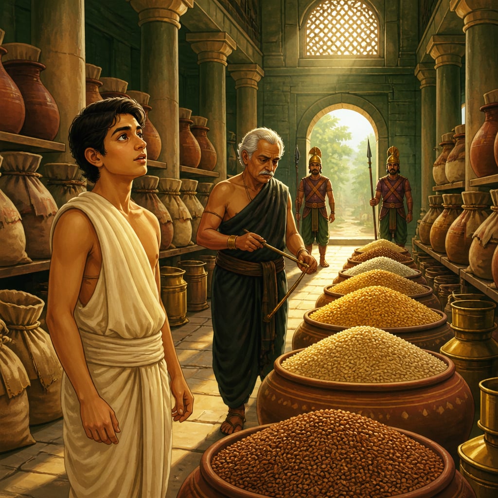 Devadatta inside the Mauryan royal granary at Pataliputra