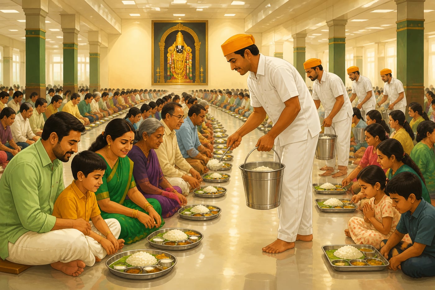 The Tirumala Tirupati annadana hall serving thousands a free temple meal